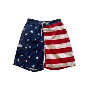 Polo Ralph Lauren Navy Red White Stars Stripes American Flag Swim Trunks Size M